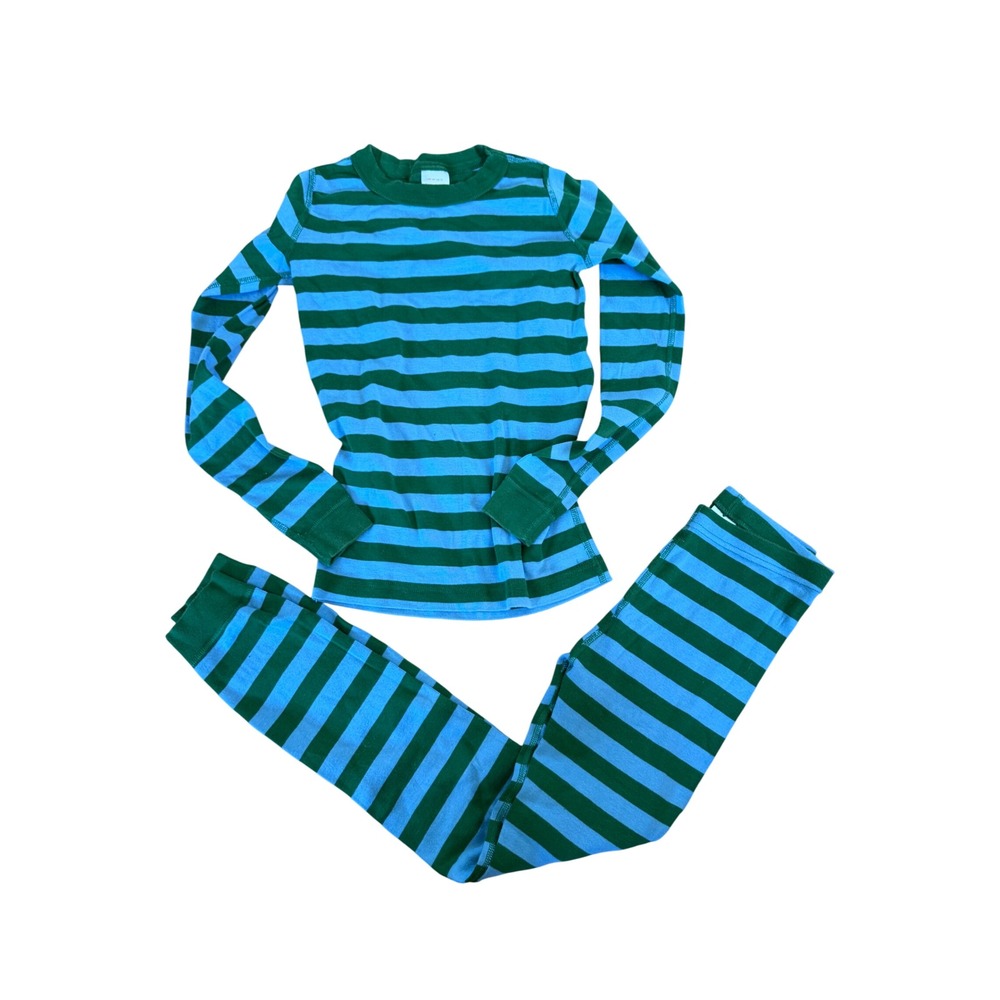 Hanna Andersson Kids Size 10 Green Blue Striped Organic Cotton Pajama Set